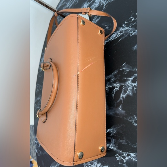 MICHAEL KORS Handbag Large Saffiano Leather Luggage Brown Satchel Bag AUTHENTIC - Picture 11 of 12